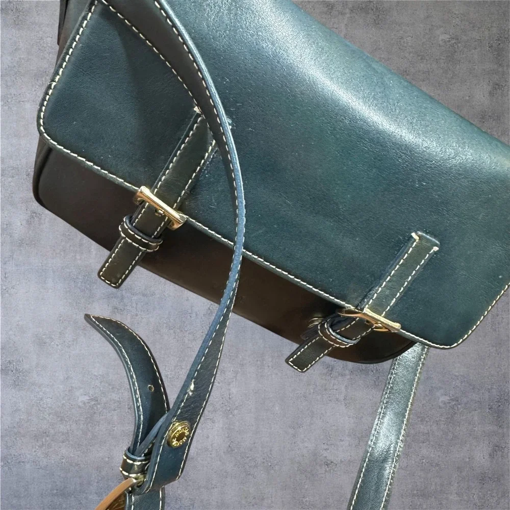 Monsac‎ Leather Satchel Bag Womens Medium Teal Green Buckle Crossbody